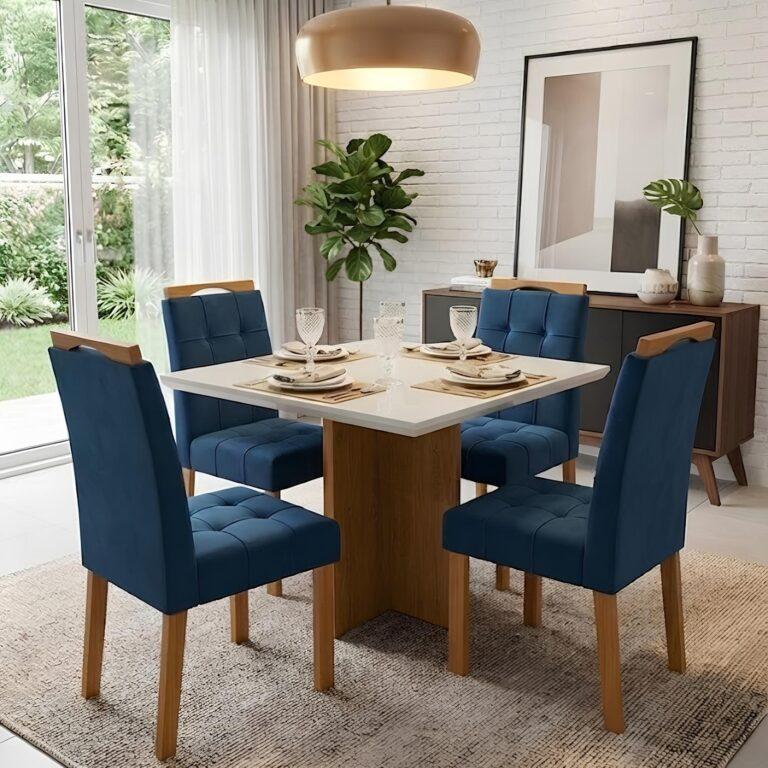 Mesa Salinas 90x90 c/vidro  Cinamomo/Off White com 4 Cadeiras Sophia - CEL MÓVE 8.7/TD